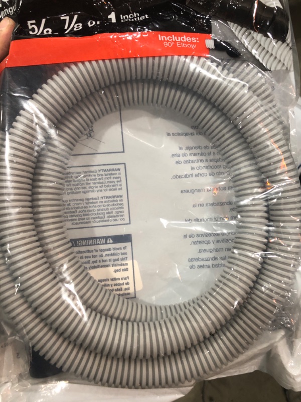 Photo 2 of 6' Dishwasher Corrugated Discharge Hose -- Universal Fit 5/8" or 7/8" Drain Outlet -- 89 Degree Rubber Elbow End, 72" Length
