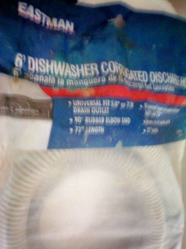 Photo 1 of 6' Dishwasher Corrugated Discharge Hose -- Universal Fit 5/8" or 7/8" Drain Outlet -- 89 Degree Rubber Elbow End, 72" Length
