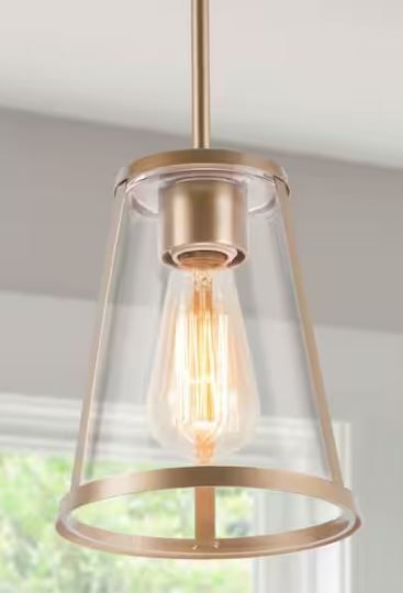 Photo 1 of 1-Light Gold Modern Pendant Lighting Contemporary Hanging Light Fixture with Clear Glass Shade for Kitchen Foyer Hallway