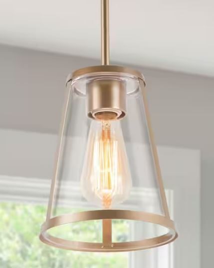 Photo 1 of 1-Light Gold Modern Pendant Lighting Contemporary Hanging Light Fixture with Clear Glass Shade for Kitchen Foyer Hallway