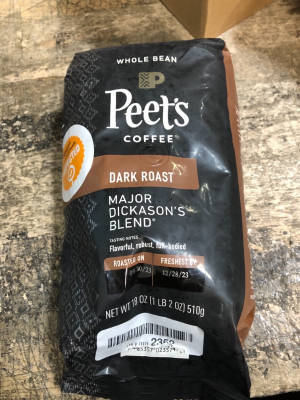 Photo 2 of *12/28/2023* Peet's Coffee, Dark Roast Whole Bean Coffee - Major Dickason's Blend 18 Ounce Bag Major Dickason's 18 Ounce (Pack of 1)