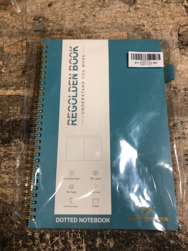 Photo 2 of Regolden-Book Undated Spiral Dotted Notebook, Large Grid Journal Notebook, Thick Bullet Spiral Notebook with Pen Holder 160 Pages 7x10, for Men & Women School/College/Work/Office (Teal) Teal(7"*10") Bullet