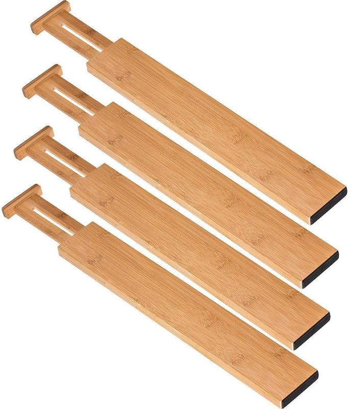 Photo 1 of Bamboo Drawer Dividers Set of 4, Adjustable Drawer Organizers for Kitchen, Bedroom, Bathroom, Dresser & Office (13"-17")
