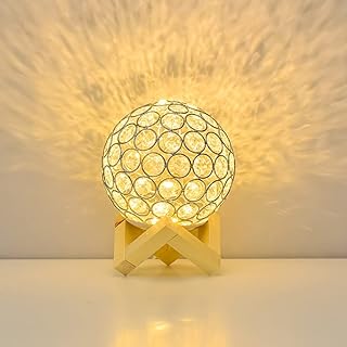 Photo 1 of 3D Creative Hollow Crystal Night Light for Bedroom Dimmable 5.1-inch USB Powered Led Lamp with Wooden Stand, Birthday Gifts for Women Girls Kids Boys Girlfriend (Key Control stepless dimming)
