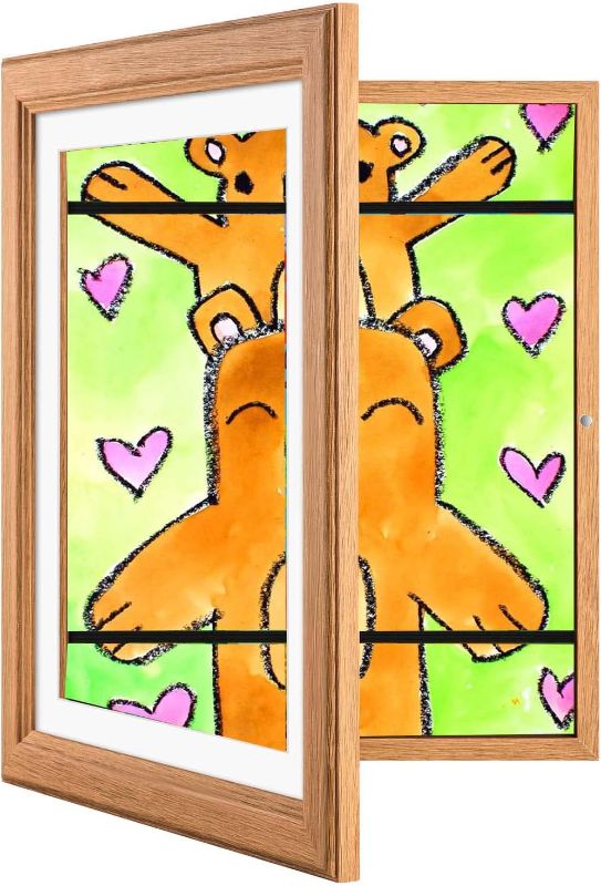 Photo 1 of 
Natural Kids Art Frame, Kids Artwork Frame Changeable Front Opening, 8.5x11 Frame With Mat&10x12.5 Without Mat, Children Storage Painting Picture Frame.