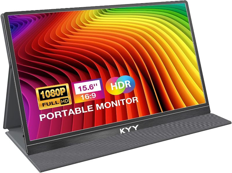 Photo 1 of KYY Portable Monitor 15.6'' FHD 1080P USB C HDMI Gaming Monitor Ultra-Slim IPS Display w/Smart Cover & Speakers, Plug&Play, External Monitor for Laptop PC Phone Mac Xbox PS4