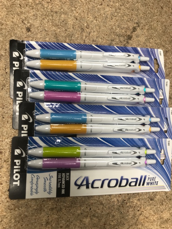 Photo 1 of PILOT Acroball PureWhite Advanced Ink Refillable & Retractable Ball Point Pens with Silver Accents, Fine Point, Black Ink 4 Count (Pack of 4) Assorted Accents 1