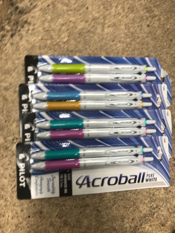 Photo 1 of PILOT Acroball PureWhite Advanced Ink Refillable & Retractable Ball Point Pens with Silver Accents, Fine Point, Black Ink4 Count (Pack of 4) Assorted Accents 1