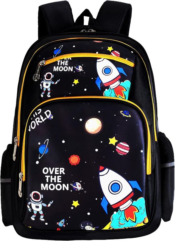 Photo 1 of 
Rafaelle Kids Backpack for Boys Elementary Kindergarten with Astonauts Outer Space Ship Alien Galaxy Prints Large Capacity Preschool School Bag (black, 16 
