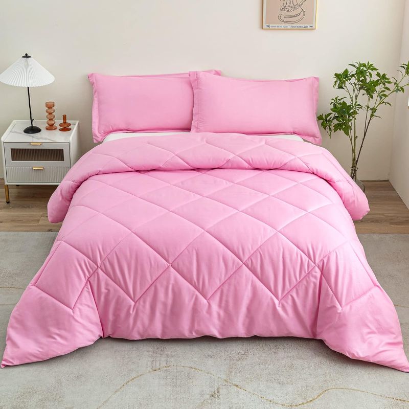 Photo 1 of 
PY HOME & SPORTS Queen Size Comforter Set 3 Pieces, Down Alternative Lightweight Bedding Comforter with 2 Pillow Shams for All Seasons (Pink, 90 x 90 Inch)