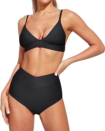 Photo 1 of Heathyoga High Waisted Bikini Sets for Women Two Piece Swimsuit Swimwear Crossover Bathing Suits for Women Tummy Control