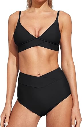 Photo 1 of Heathyoga High Waisted Bikini Sets for Women Two Piece Swimsuit Swimwear Crossover Bathing Suits for Women Tummy Control Med