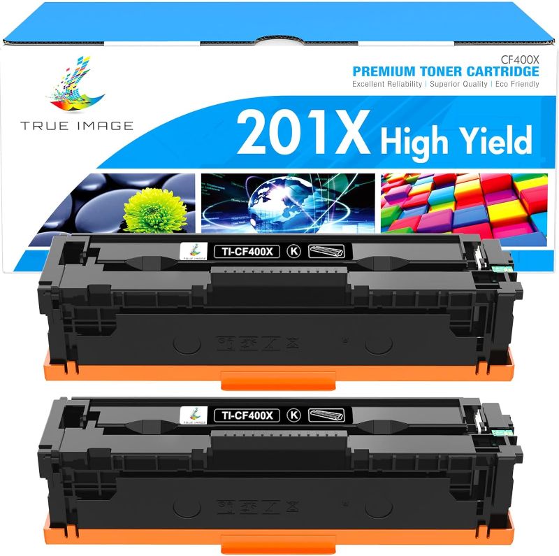 Photo 1 of TRUE IMAGE Compatible Toner Cartridge Replacement for HP 201X CF400X 201A CF400A Color Laserjet Pro MFP M277dw M277c6 M252dw M252n M252 M277 M277n 277dw Ink Printer (Black, 2-Pack)