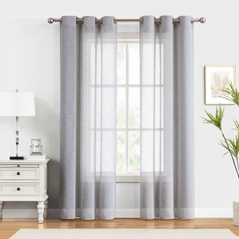 Photo 1 of 
Fragrantex Semi Sheer Grey Curtains 63 inch Length Faux Linen Textured Window Drapes Privacy Light Filtering Transparent Half Window Curtains for Living...