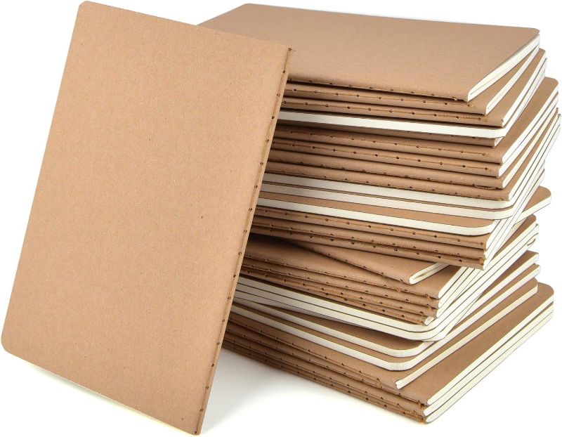 Photo 1 of 24 Pack Pocket Notebooks Journal Notebooks Small Brown Kraft Line Notebooks Mini Subject Notepad Planner for Students, Office and Travelers