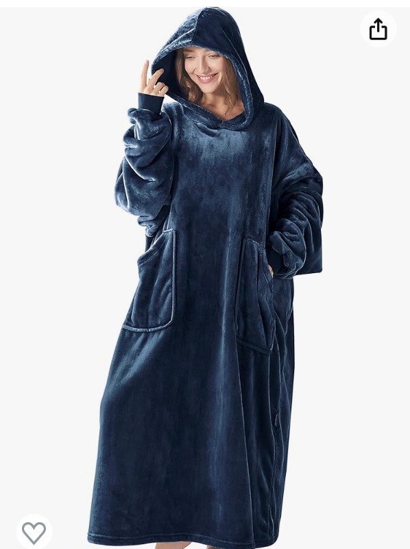 Photo 1 of BEDELITE Wearable Blanket Hoodie, Oversized Long Fleece Hooded Blanket Adult, Cozy Warm Sweatshirt Blanket for Women Men Teen navy 53" x 32"
