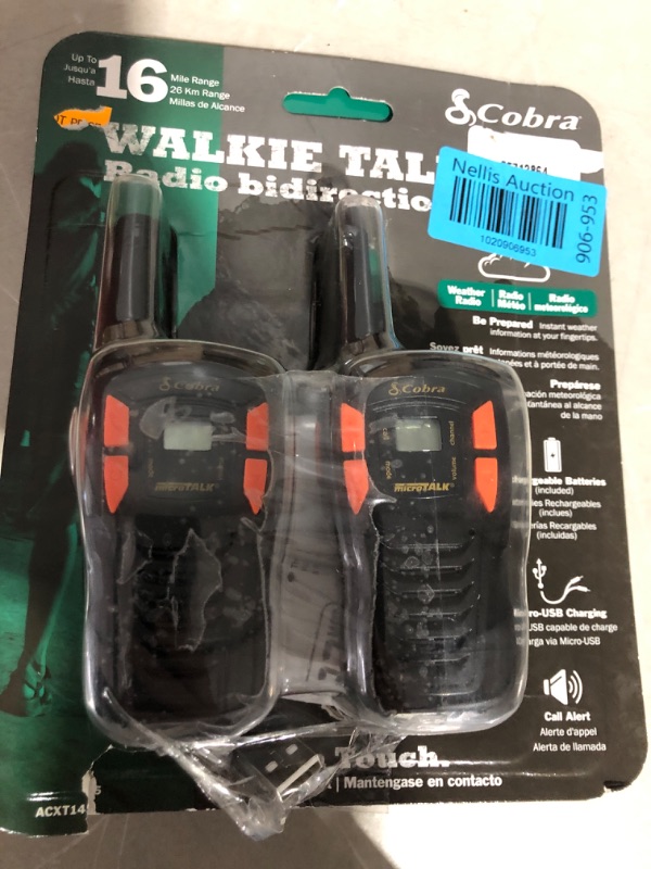 Photo 2 of (Only One Works) Cobra ACXT145 Compact Walkie Talkies for Adults - Rechargeable, Lightweight, 22 Channels, Long Range 16-Mile Two-Way Radio Set (2-Pack), black