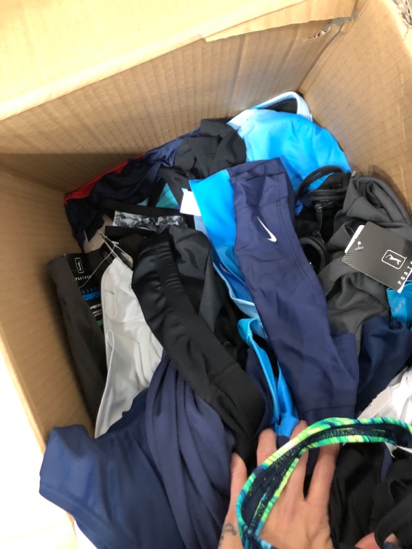 Photo 4 of large box of womens and mens assorted workout clothing all sizes