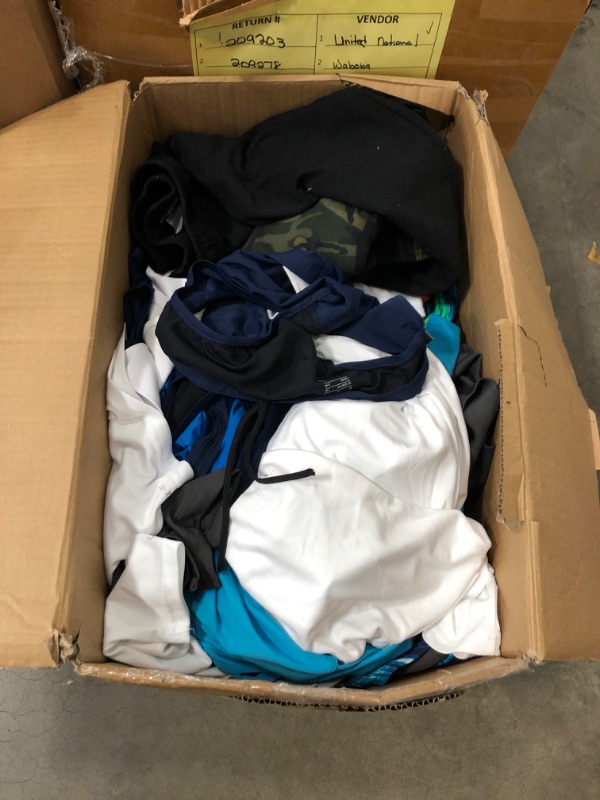 Photo 1 of large box of womens and mens assorted workout clothing all sizes