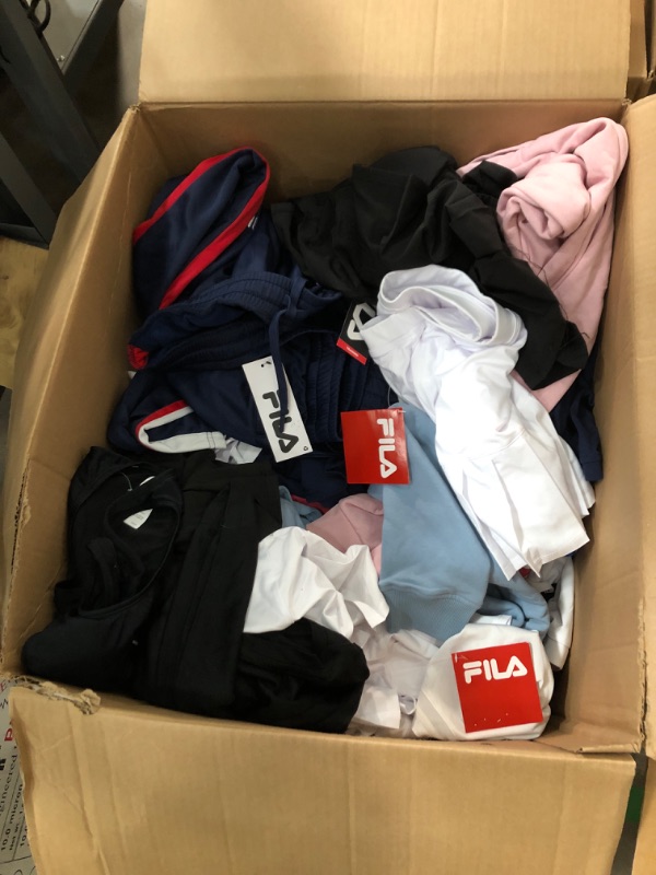 Photo 2 of large box of assorted women and mens fitness clothing all sizes 