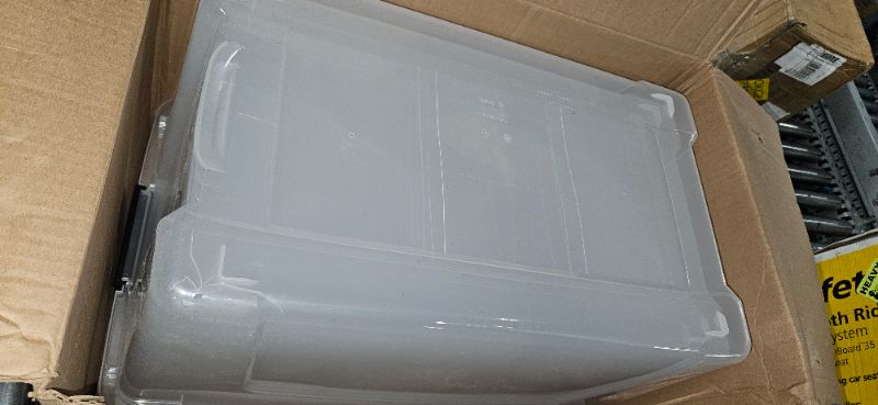 Photo 2 of (SEE NOTES) IRIS USA 72 Qt. Plastic Storage Bin Tote Organizing Container with Durable Lid and Secure Latching Buckles, Stackable and Nestable, 4 Pack, Crystal Clear 72 Qt. - 4 Pack, Crystal Clear