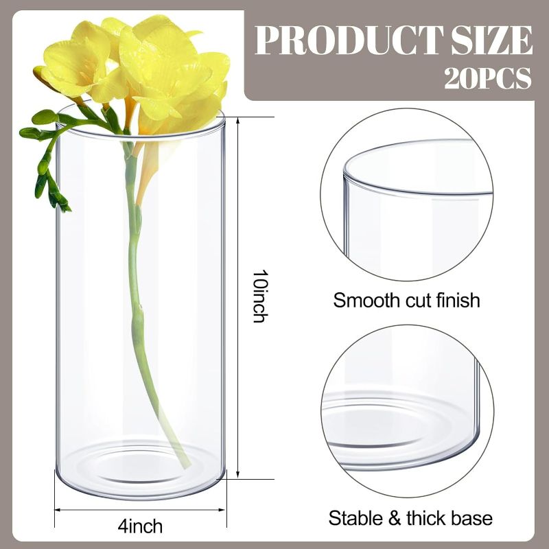 Photo 3 of (READ NOTES) 20 Pack Clear Glass Cylinder Vases Table Flowers Vases for Centerpieces Bulk Cylinder Candle Holders Glass Plant & Flower Vases for Home Wedding Party Holiday Decorations (4 x 10 Inch)