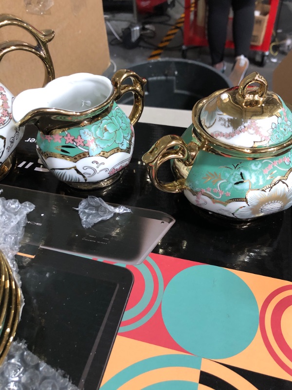 Photo 4 of * see clerk notes * 
Suttmin 22 Pcs Christmas Porcelain Adult Tea Set Gift with Metal Holder European Ceramic Tea Set 