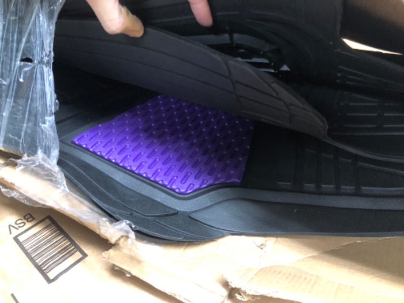 Photo 3 of FH Group Car Floor Mats - Heavy-Duty Rubber Floor Mats for Cars, Universal Fit Full Set, Trimmable Automotive Floor Mats, Climaproof Floor Mats for Most Sedan, SUV, Truck Floor Mats Purple