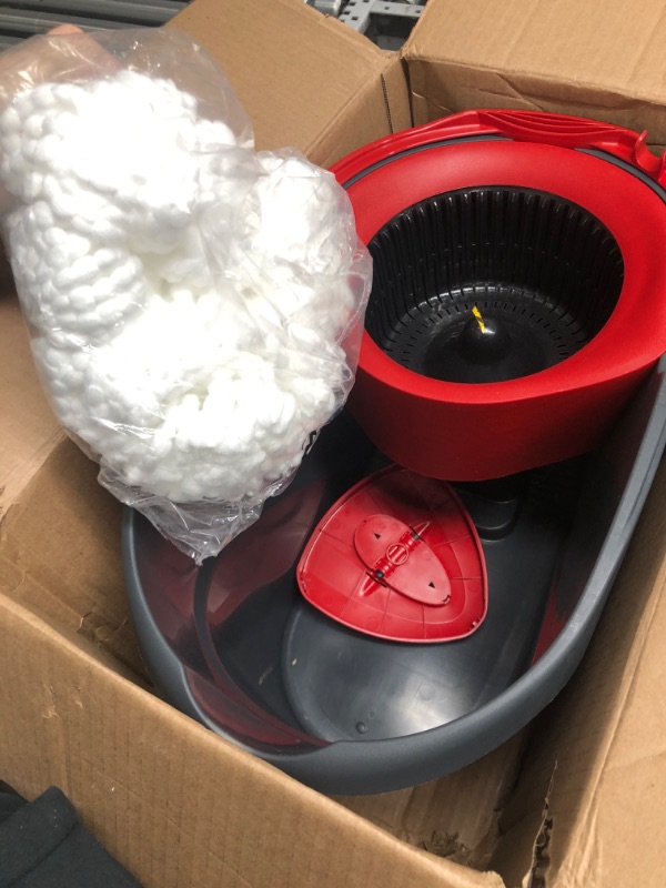 Photo 2 of **MISSING MOP HANDLE**  O-Cedar EasyWring Microfiber Spin Mop, Bucket Floor Cleaning System, Red, Gray Spin Mop & Bucket