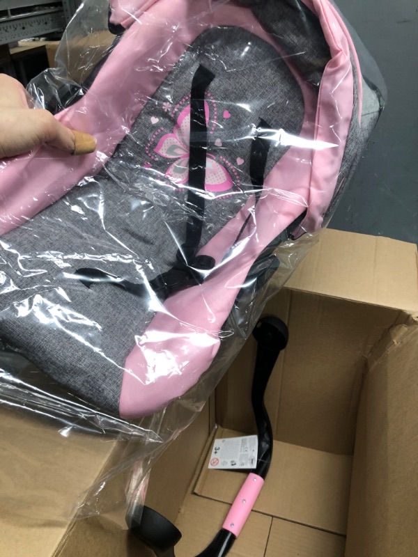 Photo 2 of Bayer Design 67933AA Toy, Car Seat Easy Go for Neo Vario Pram with Cover, Doll Accessories, Pink, Grey with Butterfly,Grey/pink