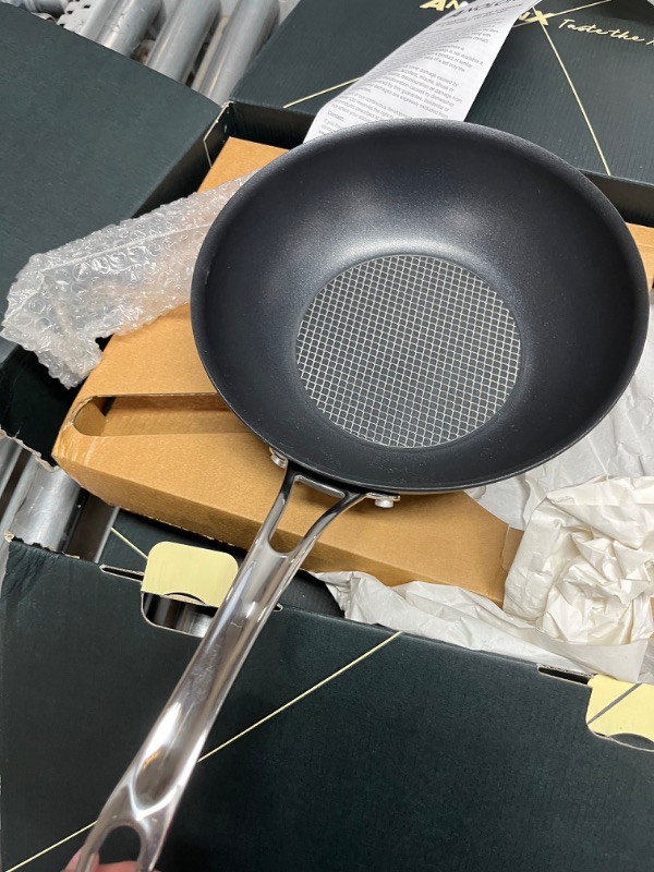 Photo 1 of Anolon X SearTech Aluminum Nonstick Cookware Stir Fry Wok with Lid, 10-inch, Super Dark Gray
