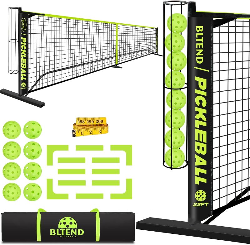 Photo 1 of Bltend Pickleball Net, 22FT Regulation Size Portable Pickleball Set with Net, 8 Pickle Balls, Court Marker, Carry Bag and Tape Measure, Pickle Ball Net Gifts for Indoor Outdoor Driveway