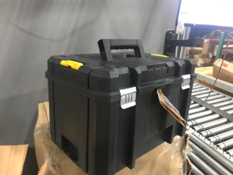 Photo 2 of * missing inner tray *
DeWalt Stanley Tools DeWALT TSTAK VI Deep Box 66 lb Storage Foldable Handle Plastic Black