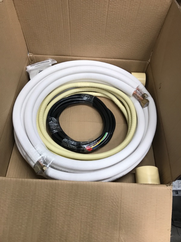 Photo 2 of 16ft Length Mini Split Line Set,1/4" 5/8" OD Copper Pipes Tubing and 3/8 White PE Thickened Insulated Coil with Flared Nuts for Mini Split Air Conditioner HVAC or Heat Pump System. (16Ft(1/4+5/8))