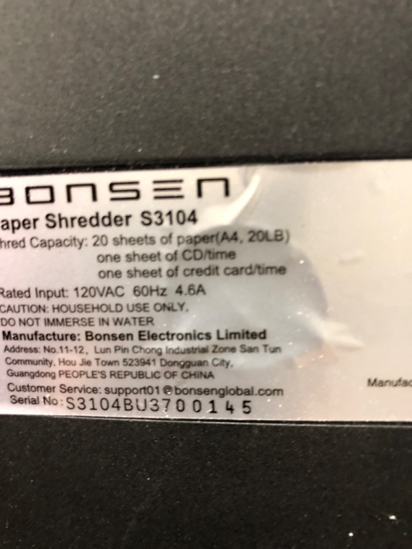 Photo 3 of BONSEN Paper Shredder, 18-Sheet 30 Mins Nonstop Heavy Duty Paper Shredder for Office, 52dB Ultra Quiet Cross-Cut Shredder with 6.6 Gals Basket, Anti-Jam CD and Credit Shredder for Home Office (S3104) 18-Sheet Cross Cut