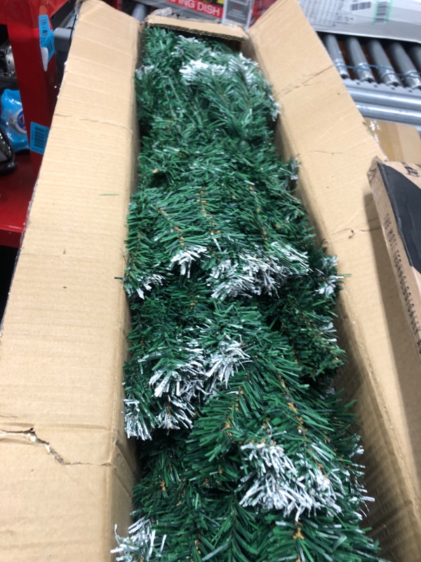 Photo 2 of 7FT Premium Spruce Snow Flocked Artificial Holiday Christmas Tree for Home, Office, Party Decoration w/ 1,100 Branch Tips, Easy Assembly, Metal Hinges & Foldable Base (Snow) 7ft/1100 Branch/Snow