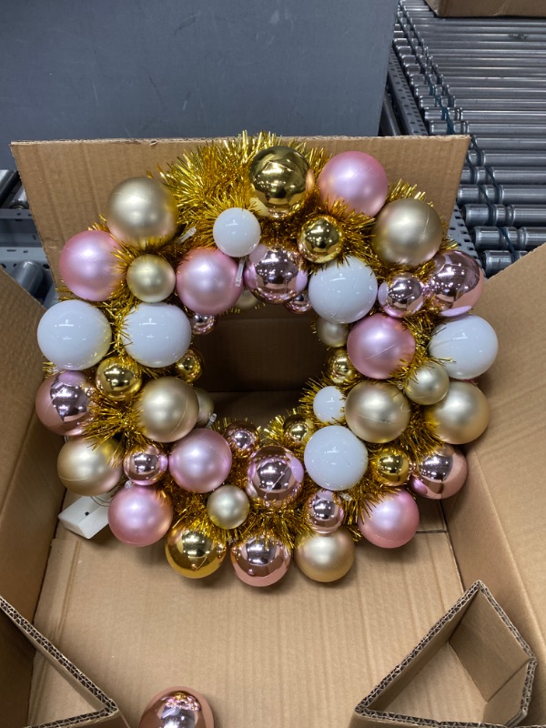 Photo 2 of 16inch Christmas Ball Wreath, with 15 Waterproof LED Lights Christmas Front Door Wreath Battery Operated, Home Party Decors Hanging Christmaswreaths Ball...
