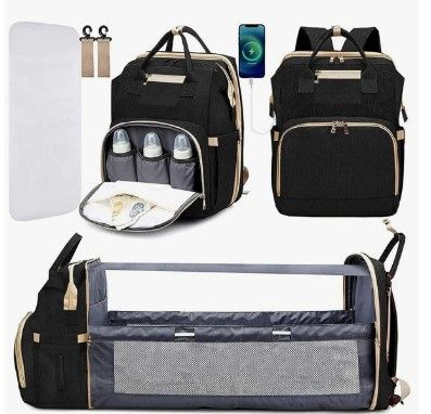 Photo 1 of Diaper Bag Backpack, Large Baby Diaper Bags for Boys Girls, Baby Bag with USB Charging Port, Multifunction Waterproof Travel Back Pack for Moms Dads, Black