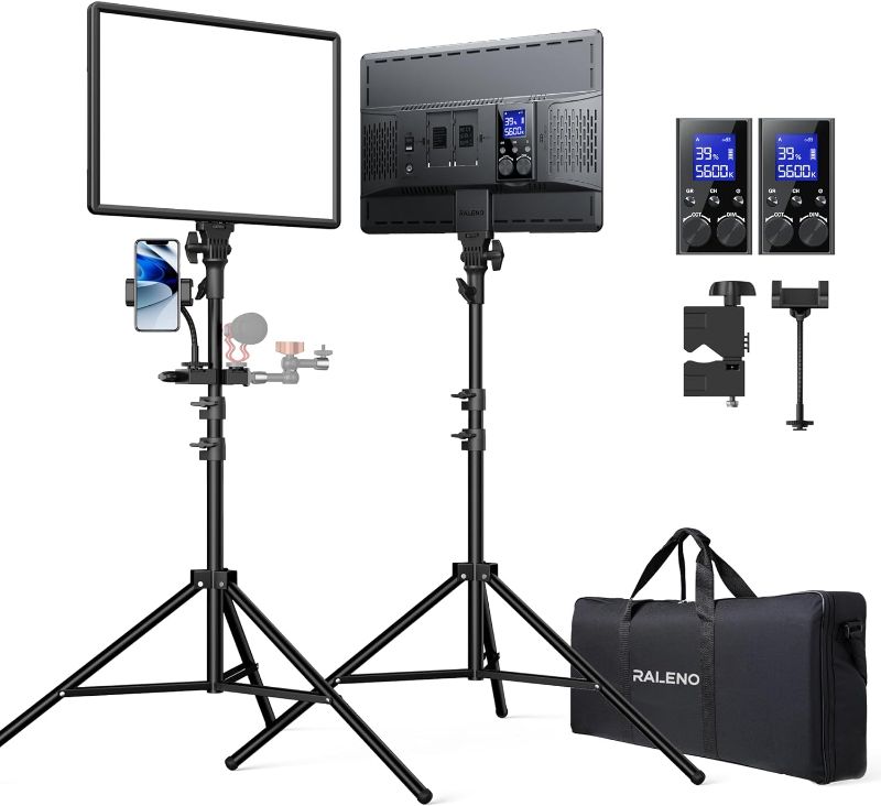 Photo 1 of RALENO 2-Pack Photography Lighting with 2.4G Remote, Two 18" 45W Studio Lights for Video Recording, Photography, Live Streaming, CRI 97+ 3200K-5600K LED Video Light with 2 Stands for TikTok, YouTube
