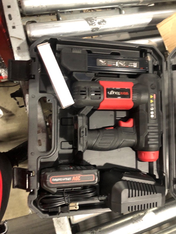 Photo 3 of Powertough 20v Cordless Staple Gun Brad Nailer 2 in 1,Aluminium Metal Magzine,1 Hour Fast Charger,2000MA Lithium Battery 2000pcs Free Staples(90 4/5”1000+18GA 1”x1000) in Tool Case