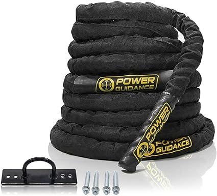 Photo 1 of POWER GUIDANCE Battle Rope, 1.5/2 Inch Diameter Poly Dacron 30, 40, 50Ft Length Exercise Equipment for Home Gym & Outdoor Workout, Battle Rope Anchor Included
