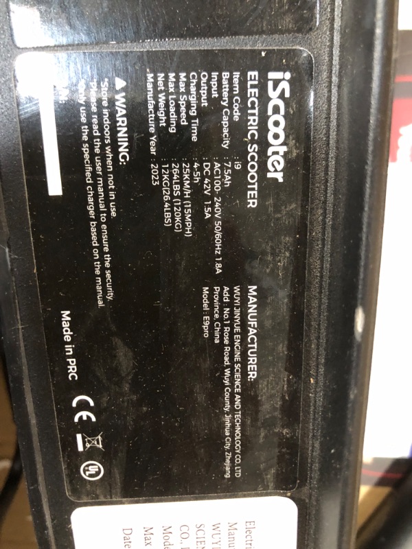 Photo 4 of **DOES NOT FUNCTION**iScooter i9 Electric Scooter and Storage Bag for Adults and Teens, 15.6MPH, 18 Miles Range, 8.5'' Solid Tires Commuting Scooter with Bag