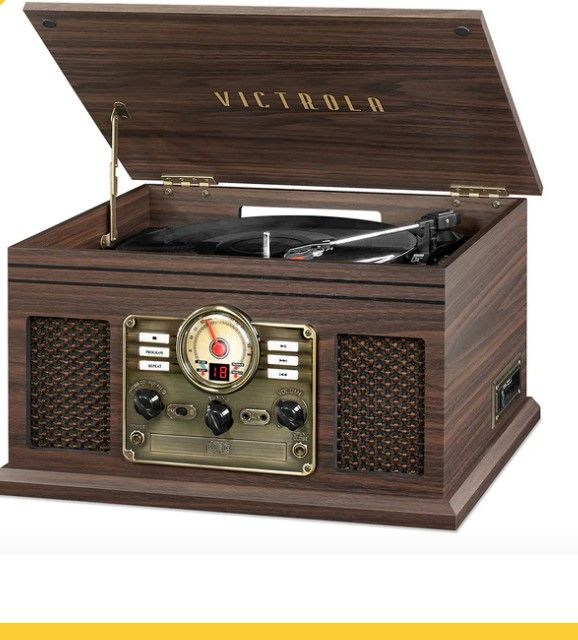 Photo 1 of Victrola Nostalgic 6-in-1 Bluetooth Record Player & Multimedia Center & Cassette Player, AM/FM Radio | Wireless Music Streaming | Farmhouse Shiplap 