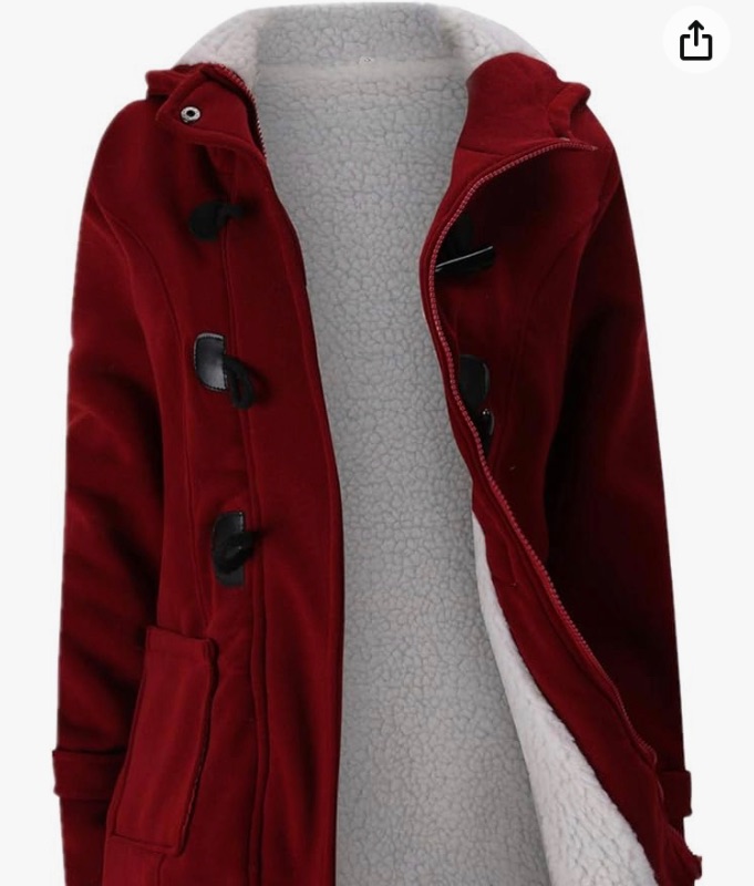 Photo 1 of JiangWu Womens Fashion Horn Button Fleece Thicken Coat with Hood Winter Warm Jacket- xxl 