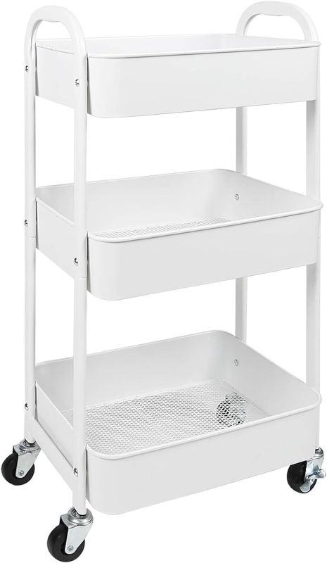 Photo 1 of 3-Tier Rolling Utility Cart with Caster Wheels,Easy Assembly, for Kitchen, Bathroom (White)