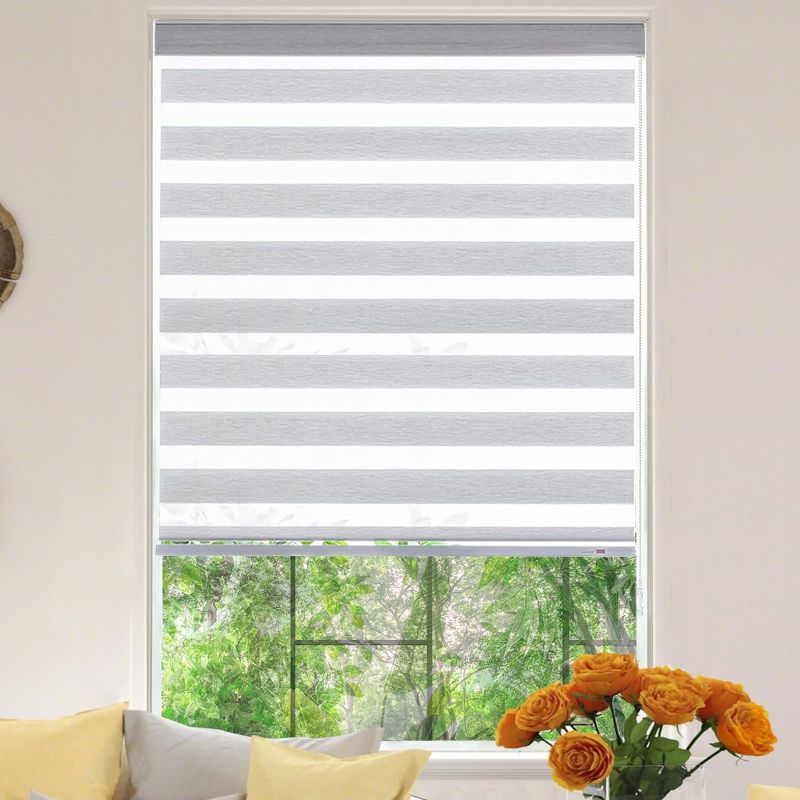 Photo 2 of KALYSIE Zebra Roller Window Blinds,Custom Cut to Size,Roller Blinds Dual Layer Roller Shade Blinds, Gray,Fixed 64 InchesHigh,58 Inches Width
