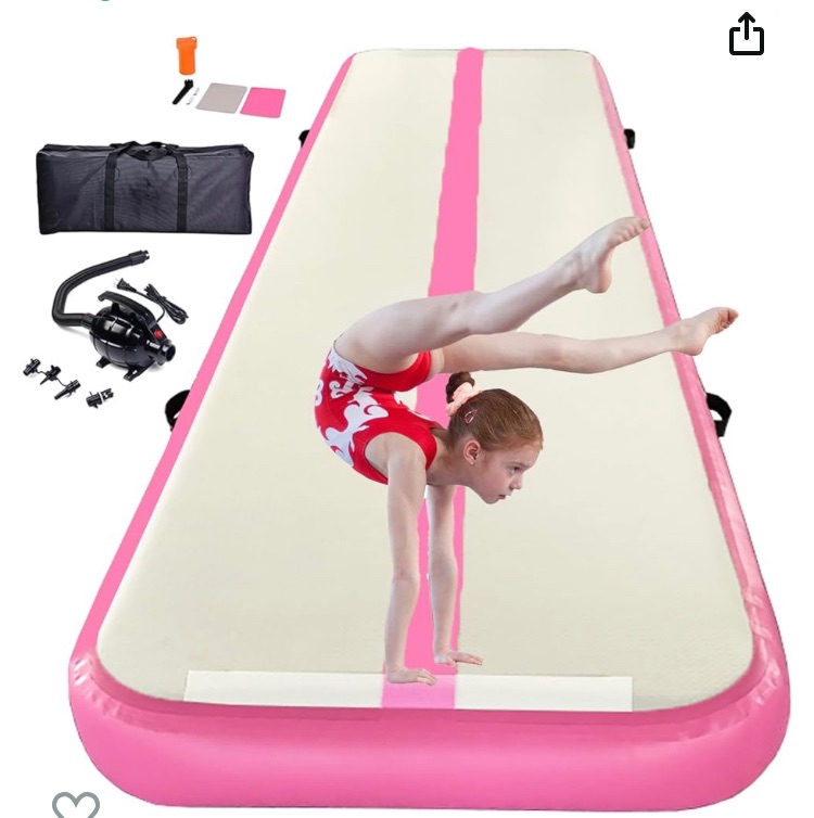 Photo 1 of  Inflatable Gymnastic Mat Air Track Tumbling Mat 6.6ft 10ft 13ft 16ft 20ft 4/8 Inch Thick Air Mat Tumble Track Air Barrel Gymnastics Roller with Electric Air Pump