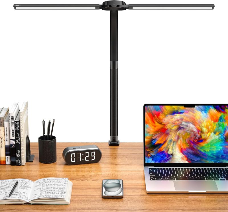 Photo 1 of (MISSING REMOTE) Kary Led Desk Lamp Architect Task Dual Lamps for Home Office with Atmosphere Lighting, 24W Ultra Bright Modern Flexible Adjustable Gooseneck Tall Table Light 5 Color Modes for Drafting Reading