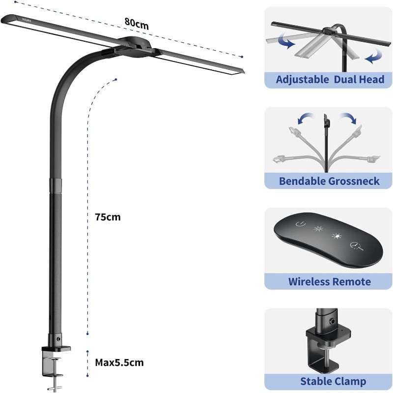 Photo 2 of (MISSING REMOTE) Kary Led Desk Lamp Architect Task Dual Lamps for Home Office with Atmosphere Lighting, 24W Ultra Bright Modern Flexible Adjustable Gooseneck Tall Table Light 5 Color Modes for Drafting Reading