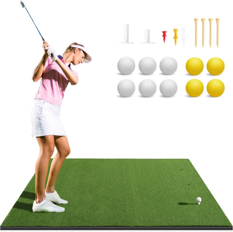 Photo 1 of 5x4ft Pro 26MM Real Feel Indoor Golf Hitting Mats Pro with 10 PU Golf Balls, 9 Golf Tees, Golf Practice Mats Outdoor for Backyard Improve Your Golf Skills Anywhere
